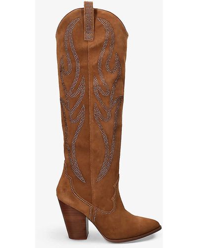 Steve Madden Lasso Western-embroidered Suede Knee-high Boots - Brown