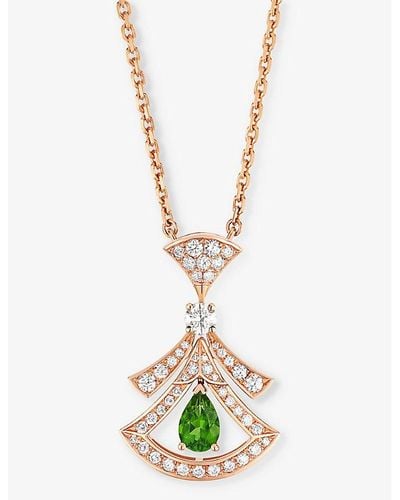 BVLGARI Divas' Dream 18ct Rose-gold, 0.46ct Brilliant-cut Diamond And Tourmaline Pendant Necklace - Metallic