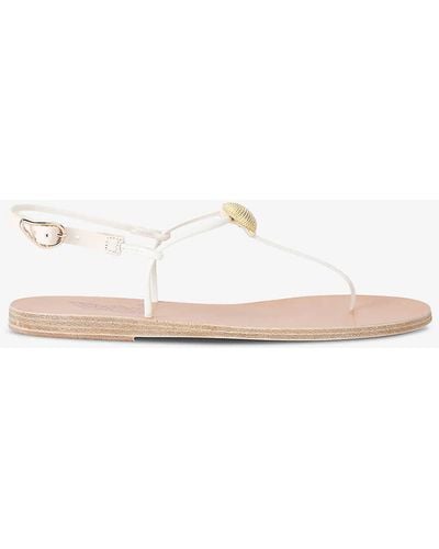Ancient Greek Sandals Dimitra Gold-tone Applique Leather Sandals - White