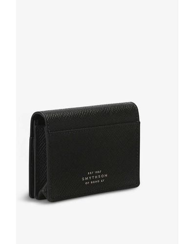 Smythson Panama Folded Leather Card Case - Black