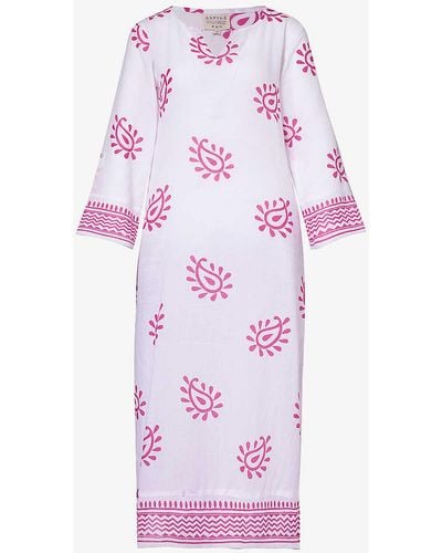 Aspiga Guadeloupe Abstract-pattern Organic-cotton Maxi Dress - Pink