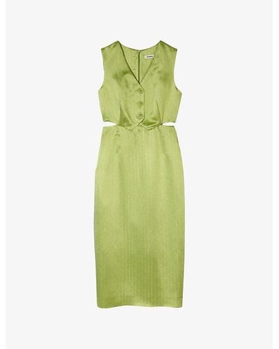 Sandro Button-down Two-in-one Woven Midi Dress - Green