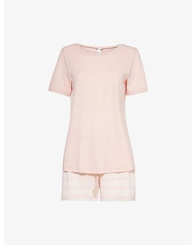 Hanro Stripe-print Short Cotton-blend Pajamas - Pink