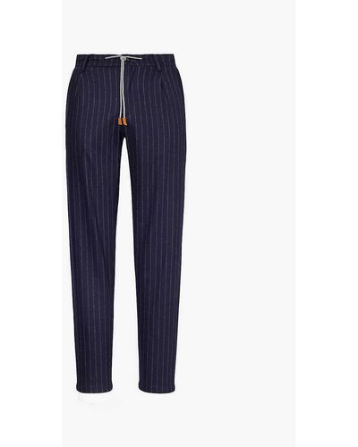 Eleventy Pin-striped Stretch-wool And Cashmere-blend Trousers - Blue