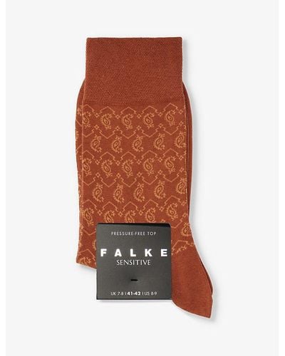 FALKE Graphic-print Crew-length Cotton-blend Socks - Brown