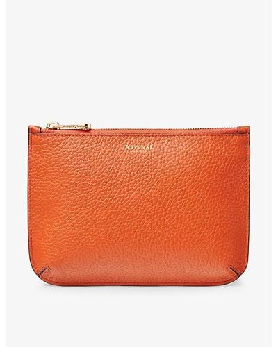 Aspinal of London Ella Large Logo-print Grained-leather Pouch - Orange