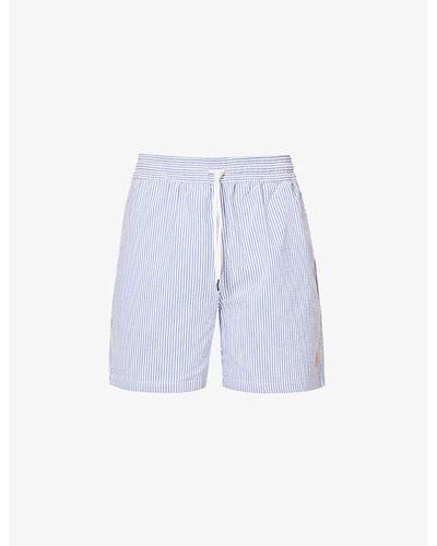 Polo Ralph Lauren Striped Mid-rise Cotton-blend Swim Shorts Xx - Blue
