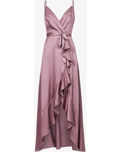 Chi Chi London Sleeveless Wrap-front Satin Gown - Purple