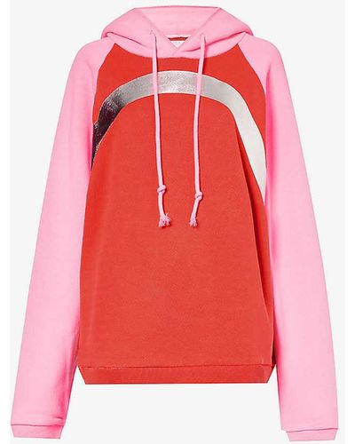 ERL Rainbow Metallic-pattern Relaxed-fit Cotton Hoody - Red