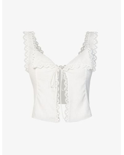 House Of Cb Amber Broderie-anglaise-trim Woven Top - White