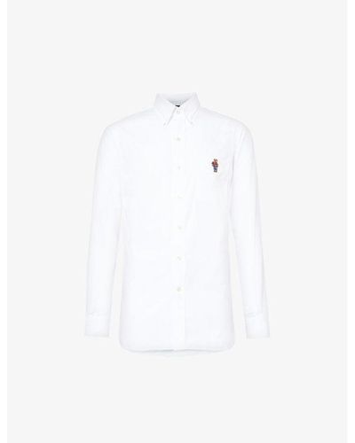 Polo Ralph Lauren Holiday-bear Embroidered Regular-fit Cotton-poplin Shirt - White