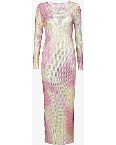 Amy Lynn Rhinestone-embellished Semi-sheer Chainmail Midi Dress - Pink