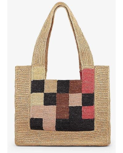Sandro Checkerboard Raffia Tote Bag - Multicolour