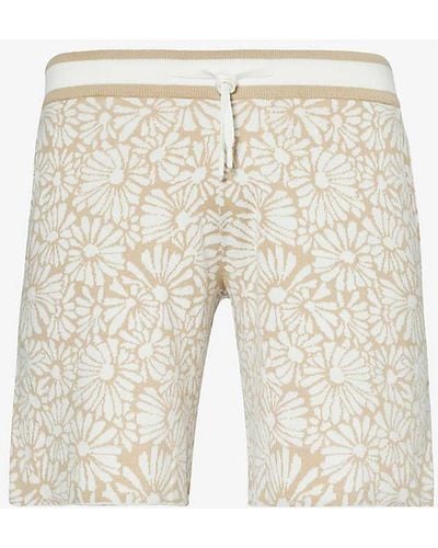 CHE Daisy Floral-jacquard Cotton Knitted Shorts - Natural