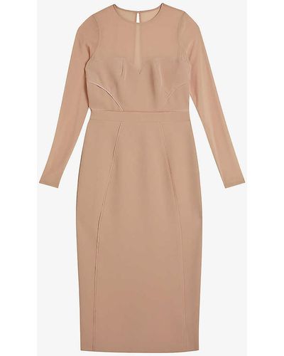 Ted Baker Ivylou Mesh-panelled Stretch-woven Midi Dress - Natural