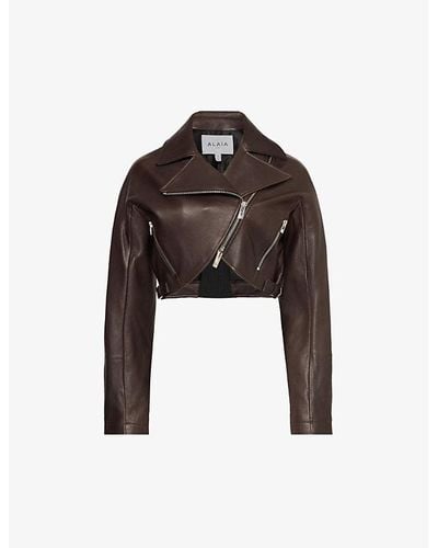 Alaïa Cropped Asymmetrical Leather Biker Jacket - Multicolor