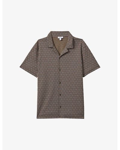Reiss Grove Jacquard-print Regular-fit Stretch-woven Shirt - Brown