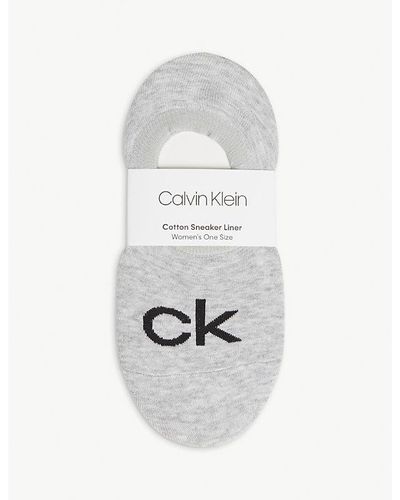 Calvin Klein Logo Cotton-blend Sneaker Socks - White