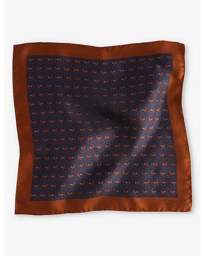 Ted Baker Vy Monkey-pattern Silk Pocket Square - Blue