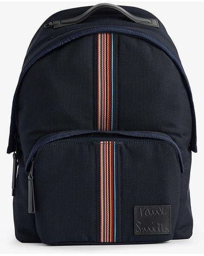 Paul Smith Striped-panel Zipped Woven Backpack - Blue