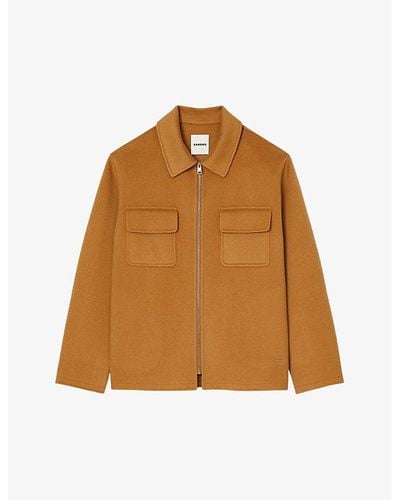 Sandro Chest-pocket Zip-fastened Wool-blend Jacket X - Brown