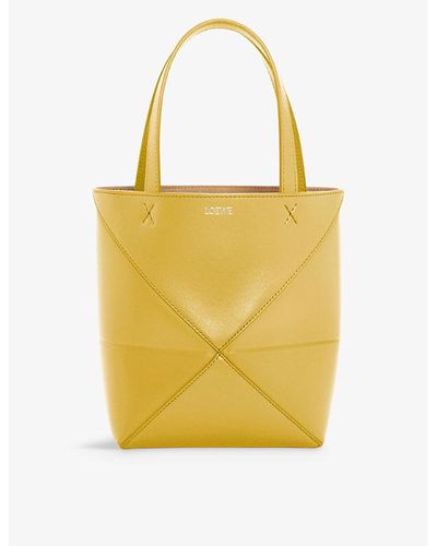 Loewe Puzzle Fold Mini Leather Tote Bag - Yellow