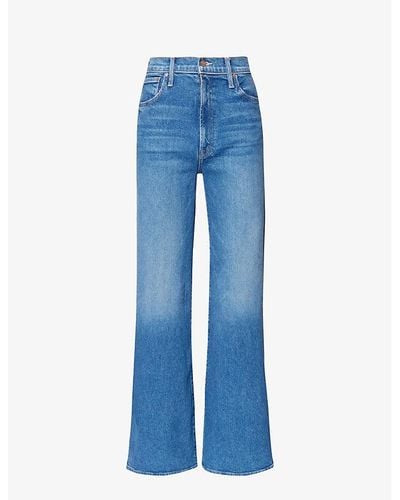 Mother The Ditcher Roller Wide-leg High-rise Stretch-organic-denim-blend Jeans - Blue