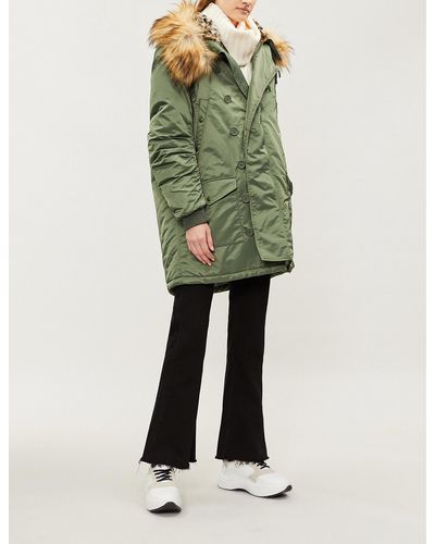The Kooples Oversized Parka Coat With Faux-fur Hood - Green