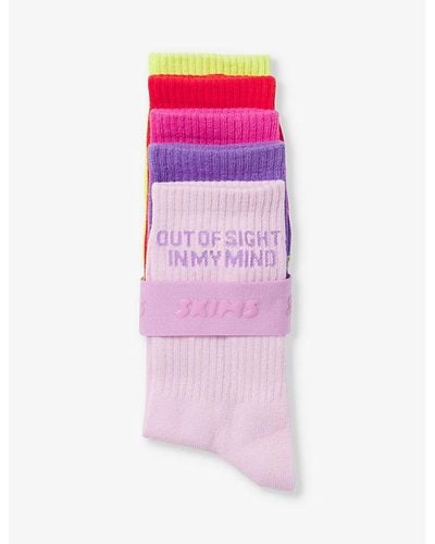 Skims V-dayvalentine's Day Slogan-intarsia Ribbed Stretch Cotton-blend Socks Pack Of Five - Pink
