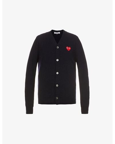 COMME DES GARÇONS PLAY Heart-embroidered Wool Cardigan - Blue