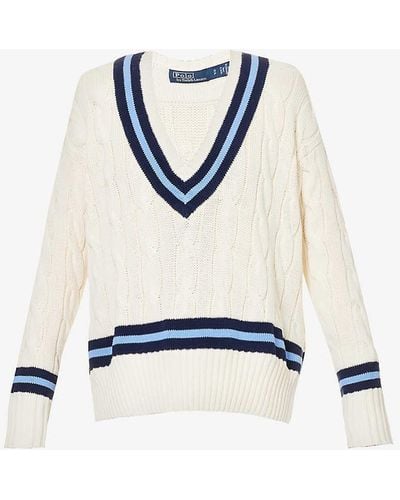 Polo Ralph Lauren Cricket Relaxed-fit V-neck Cable-knit Jumper X - White