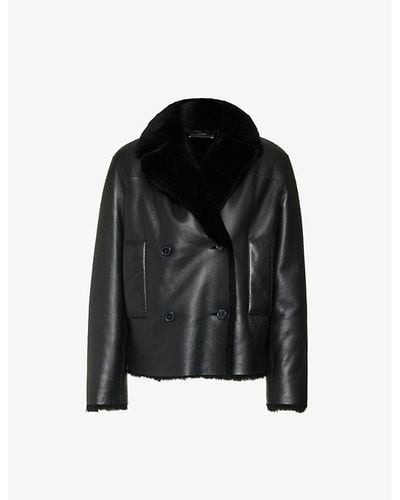 JOSEPH Calla Notched-lapel Leather And Shearling Coat - Black