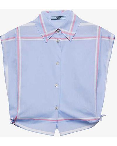 Prada Check-pattern Cropped Cotton Shirt - Blue