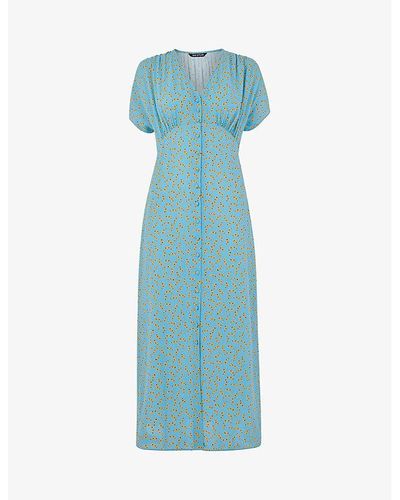 Whistles Floral Crescent-print Woven Midi Dress - Blue