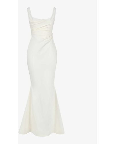 House Of Cb Emilie Cowl-neckline Satin Bridal Gown - White