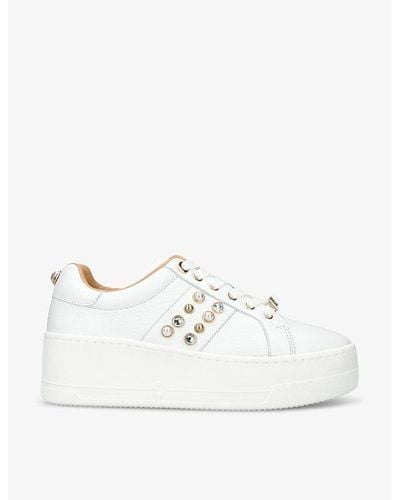 Carvela Kurt Geiger Precious Crystal And Faux Pearl-embellished Low-top Metallic-leather Trainers - White
