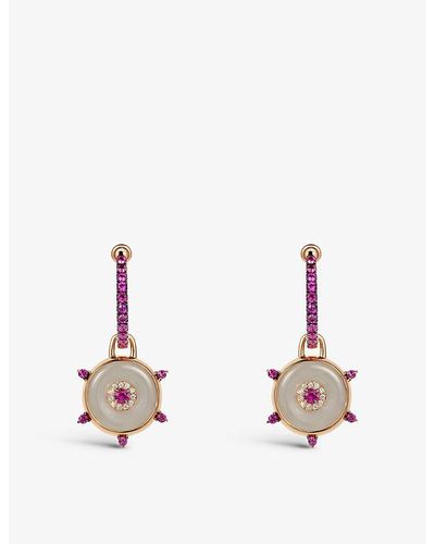 Nadine Aysoy Celeste 18ct Rose-gold, 0.07ct Diamonds, 0.77ct Pink Sapphire And 9.75ct Jade huggie Earrings - Natural