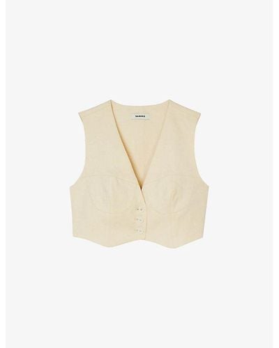 Sandro Corset-style Cropped Stretch Linen-blend Waistcoat - Natural