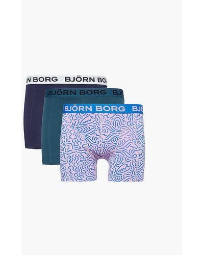 Björn Borg Pack 8 Pack Of Three Logo-waistband Stretch-cotton Boxers Xx - Blue