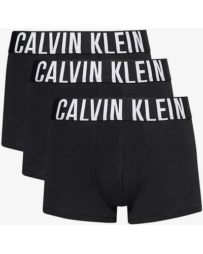 Calvin Klein Logo-waistband Pack Of Three Stretch-cotton Trunks - Black