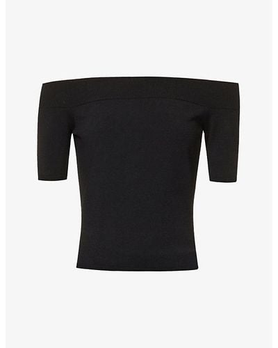 Alexander McQueen Off-shoulder Ribbed Knitted Top - Black
