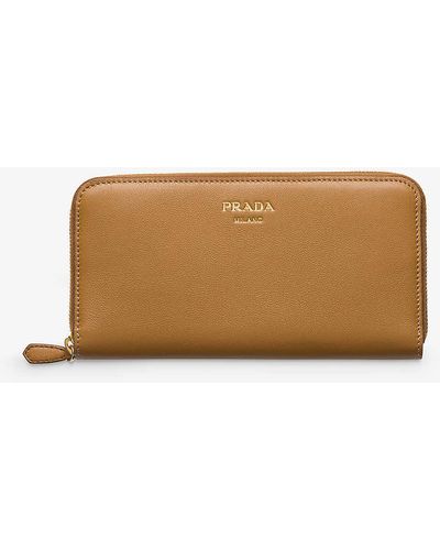 Prada Logo-embossed Large Leather Wallet - Natural