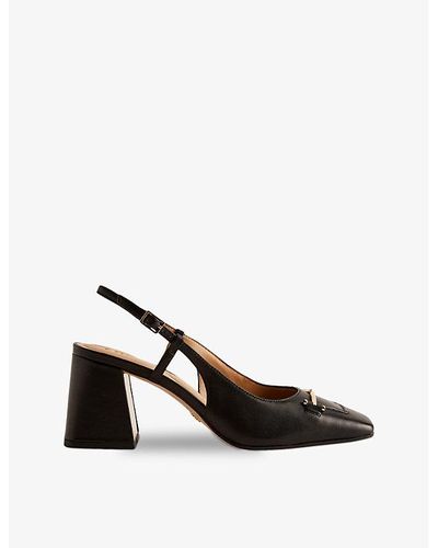 Ted Baker Meya Bar-embellished Block-heel Leather Slingback Shoes - Black