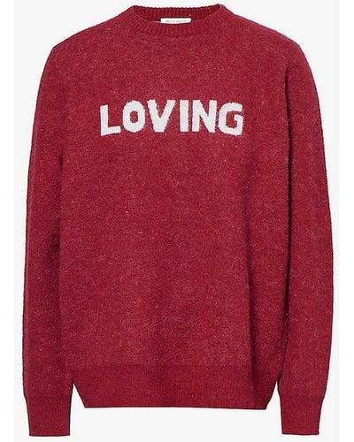 Bella Freud Loving Text-pattern Wool-blend Knitted Jumper - Red