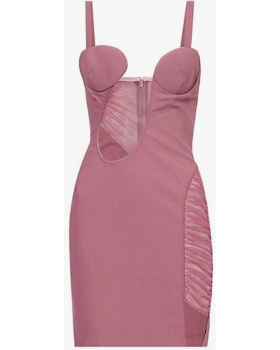 Nensi Dojaka Gathered-panel Sweetheart-neckline Stretch-woven Mini Dress - Pink