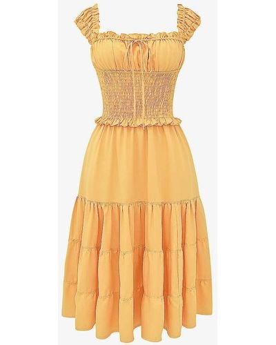 House Of Cb Phedra Shirred Stretch-woven Midi Dress - Yellow