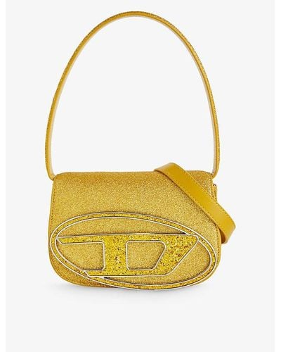 DIESEL 1dr Logo-plaque Glitter-embellished Shoulder Bag - Yellow