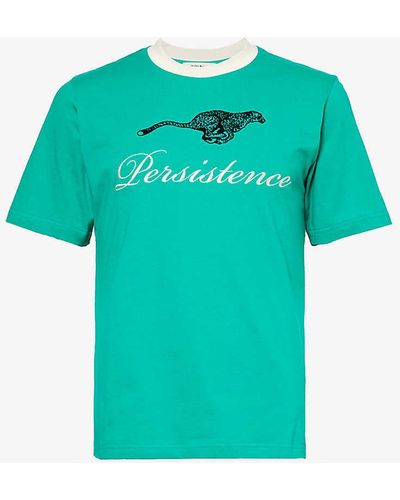 Wales Bonner Persistence Brand-embroidered Organic-cotton T-shirt X - Blue