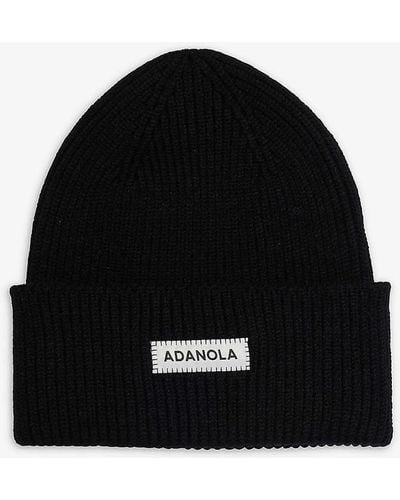 ADANOLA Folded-brim Brand-patch Knitted Beanie - Black
