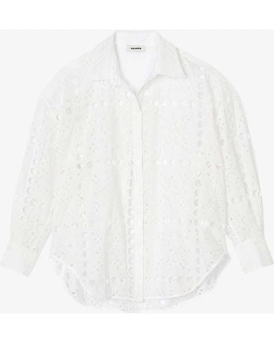 Sandro Brodierie-anglaise Long-sleeve Woven Shirt - White